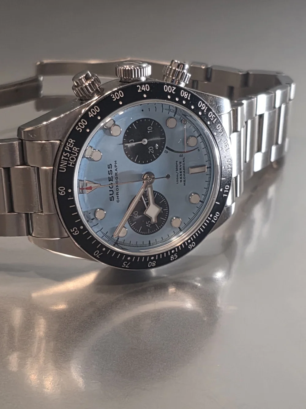 Men's Chronograph Stainless Steel Watch - Ice Blue Dial